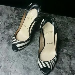 Christian Louboutin calfhair, zebra, slingbck 100